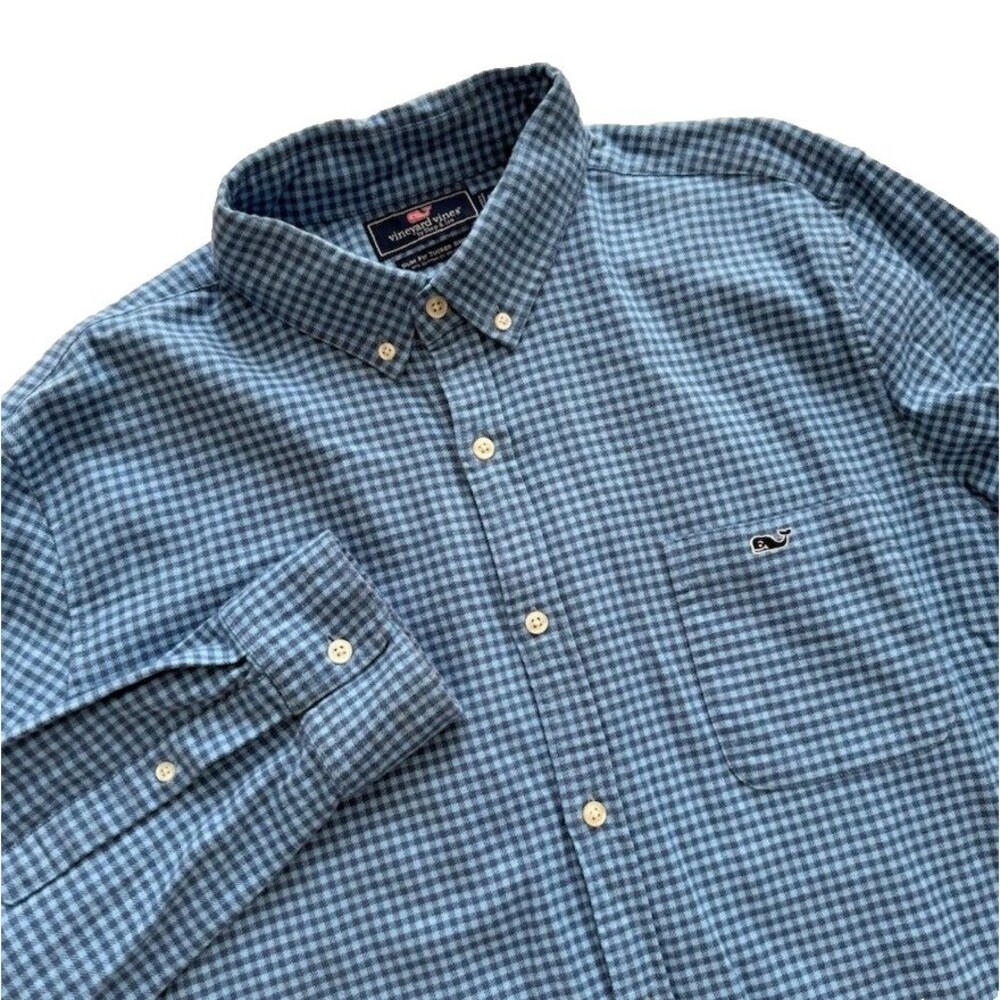 Vineyard Vines XL Long Sleeve Slim Fit Tucker Shirt Mens Blue Check Whale Preppy